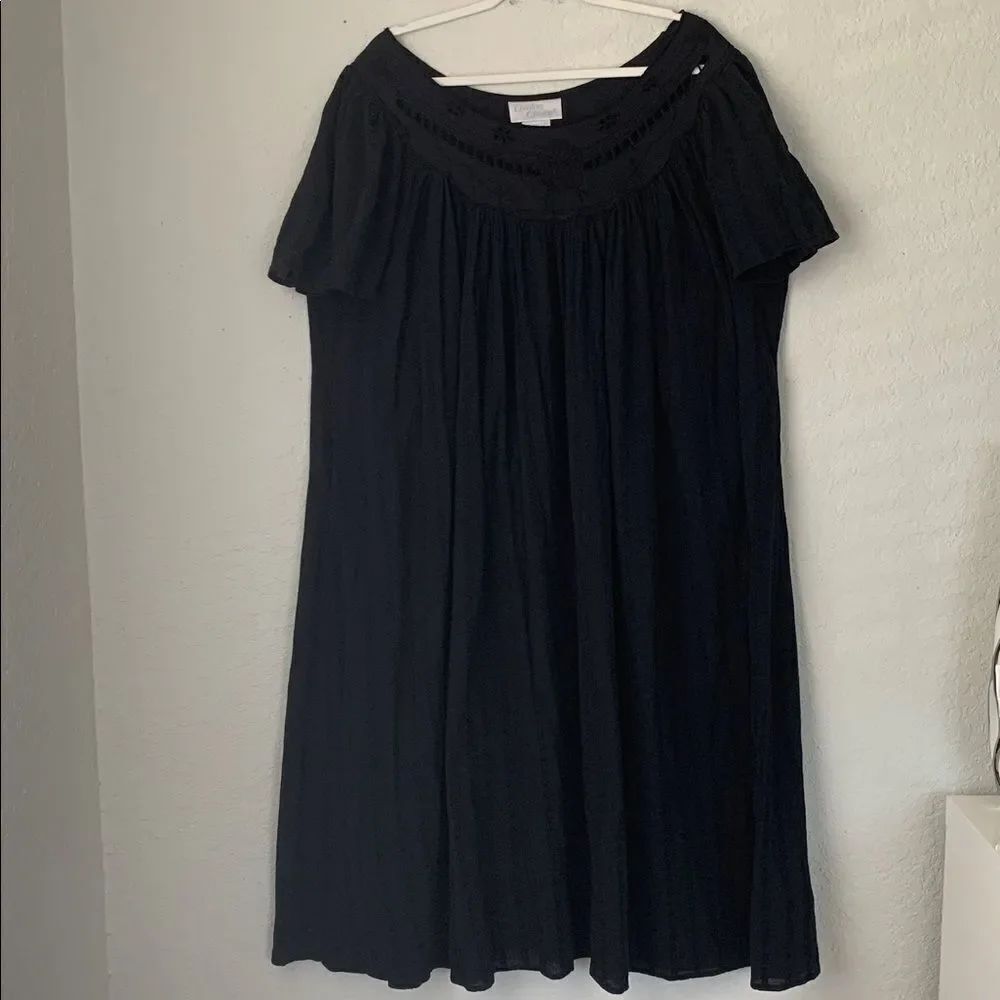 Comfort Choice 100% Cotton Black Off-Shoulder Flare Embroidered Dress Size L